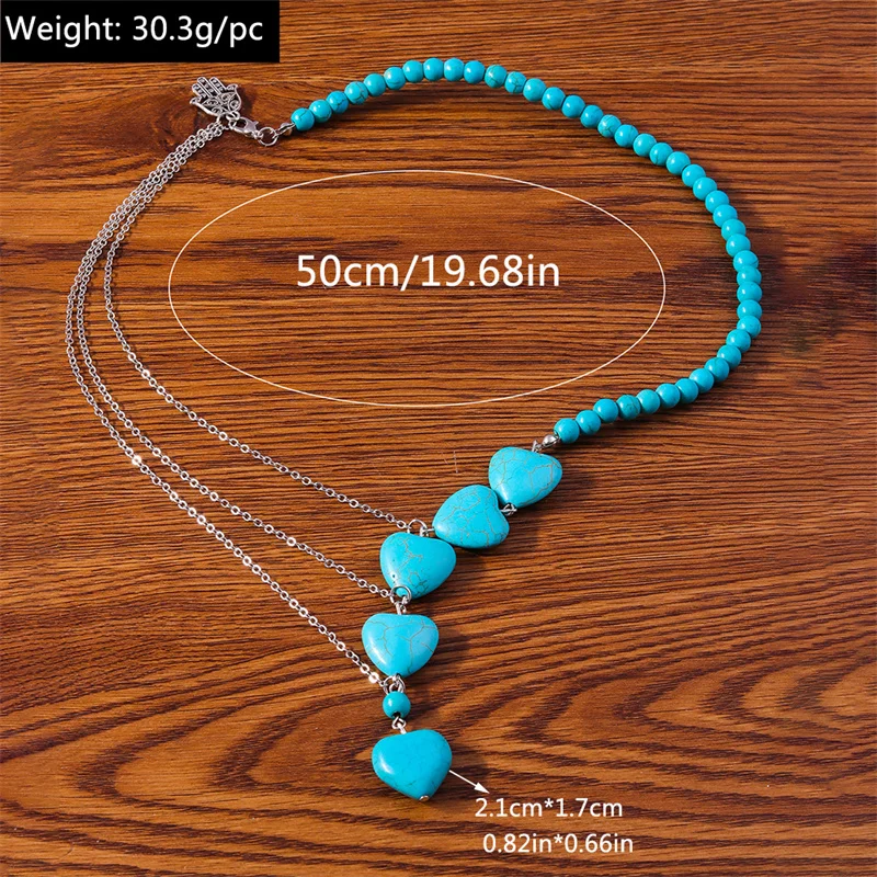 Aihua Böhmen Türkis Stein Herz Halskette für Frauen Halsband Collier Femme Ethnische Halsketten Statement Schmuck – Detail 3