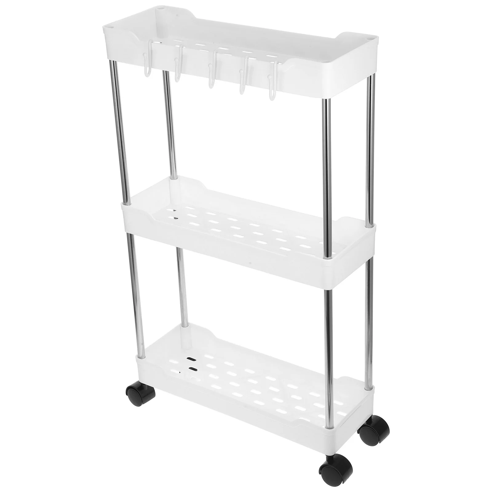 Trolley Rack Storage Shelf Rolling Organizer Cart Kitchen Fall The Ground White Pp