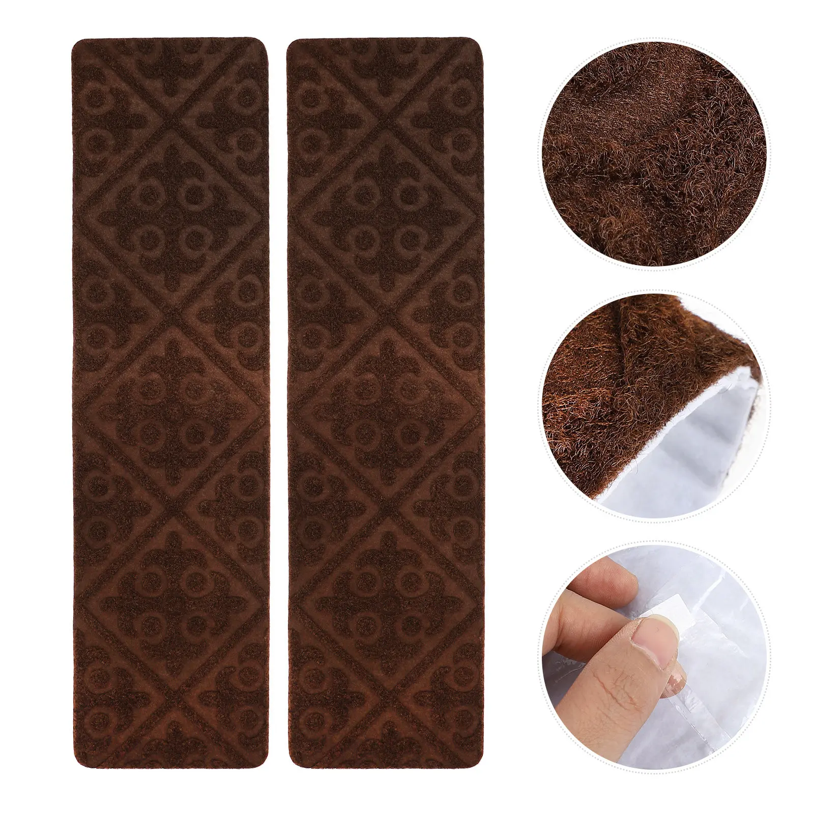 2Pcs Self-Adhesive Stair Treads Mat Non-Skid Washable Stair Carpet for Wood Steps Anti-Slip Noise Reduction Elegant Home