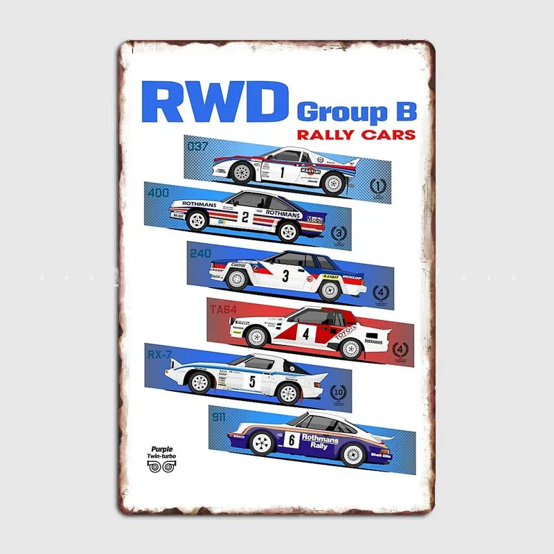 Group B 037 MARTINI RX-7 RWD 911 ROTHMANS RALLY Rally Cars Retro Poster Metal Sign Garage Club Room Wall Decor Custom Home Decor