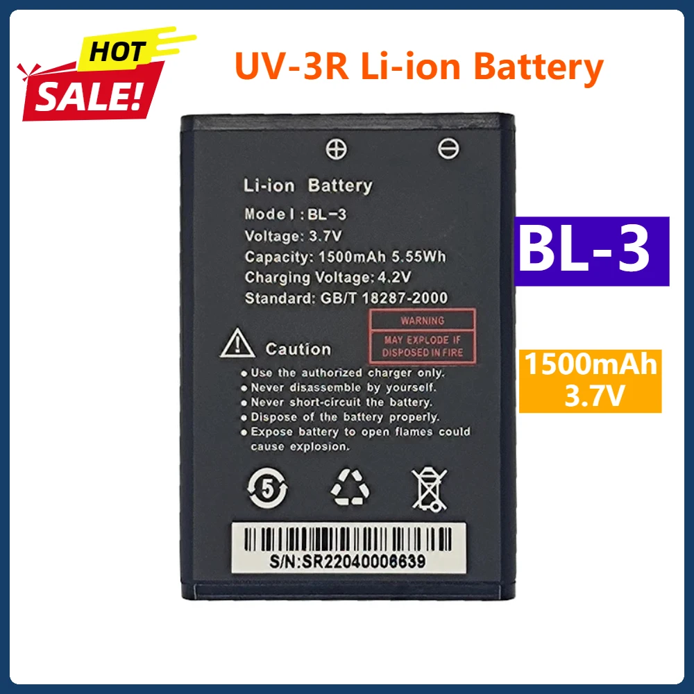 UV3R Battery Walkie Talkie 1500mAh BL-3 Battery for Baofeng Rechargeable Batteries for BF-R5 BF-C50 BF-T6 Two Way Radio UV3R.