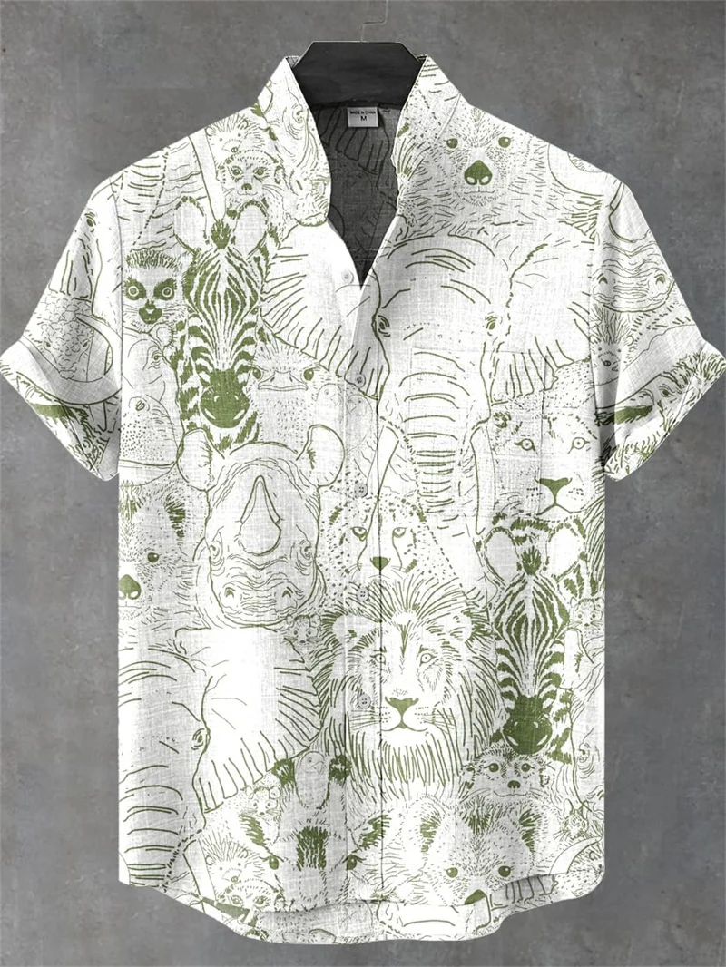 Sommerliches Ethno-Design Casual Top mit Katzenmuster Kurzärmliges Modisches Retro-Herrenhemd – Detail 4