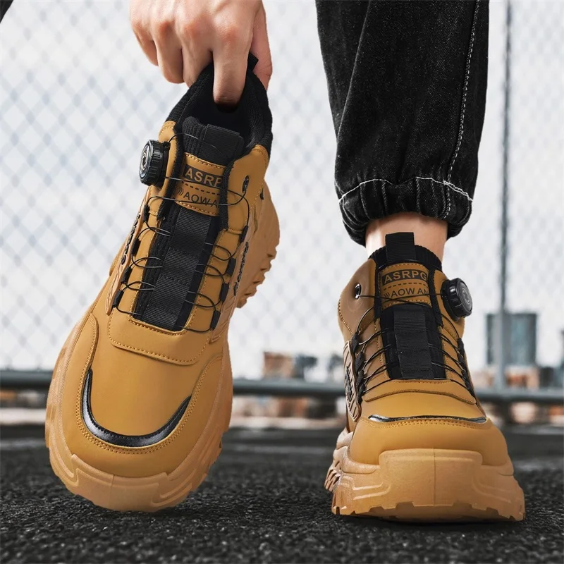 الخريف منصة الرجال دراجة نارية أحذية حجم كبير 46 موضة الروتاري مشبك السلامة أحذية العمل للرجال الجلود السائق الأحذية رجل