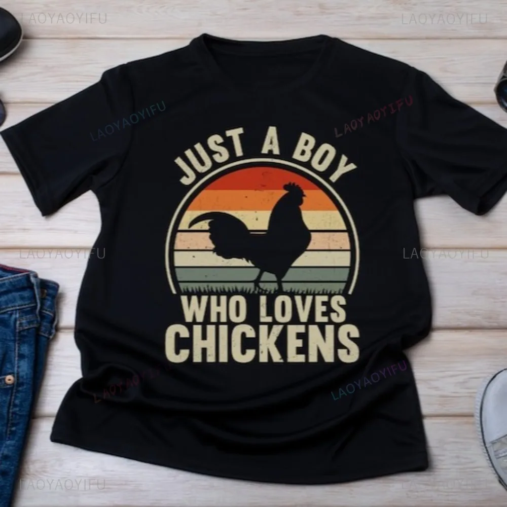 

Винтажный стиль для мальчиков, который любит цыплят, футболка в стиле ретро, повседневная модная свободная мужская футболка в стиле Харадзюку, уличная футболка в стиле хип-хоп, панк