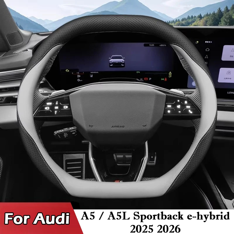 

For Audi A5 A5L Sportback e-hybrid 2025 2026 Double D Type Steering Wheel Cover Leather Ultra-thin Anti Slip Car Handle Covers