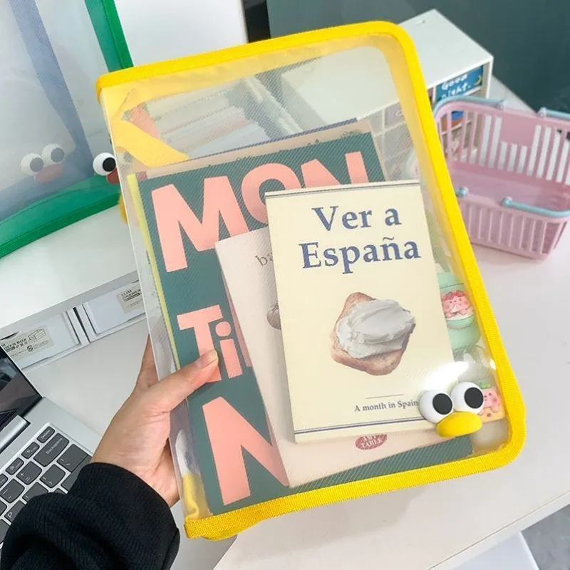 Bolsa para documentos, bolsa gruesa y ensanchada, bolsa de almacenamiento transparente de gran capacidad, bolsa con cremallera, bonita bolsa para lápices