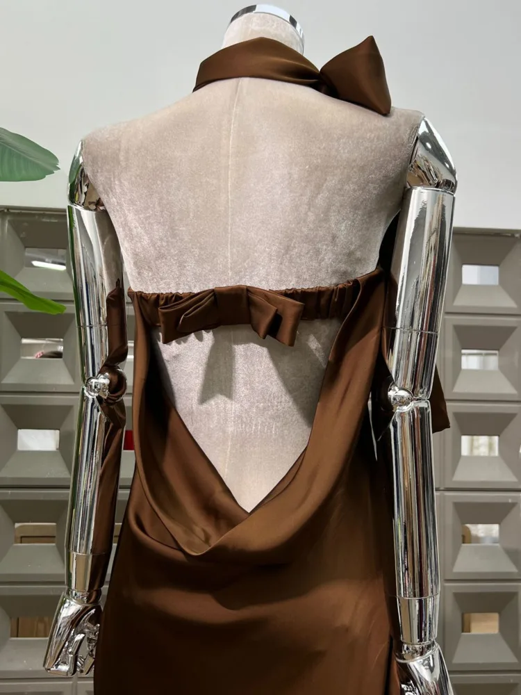 فستان DFDG نسائي من الساتان سهل الارتداء بتصميم بسيط مفتوح الظهر من الشاطئ إلى العشاء فستان صيفي رسمي 2025 فساتين نسائية #5