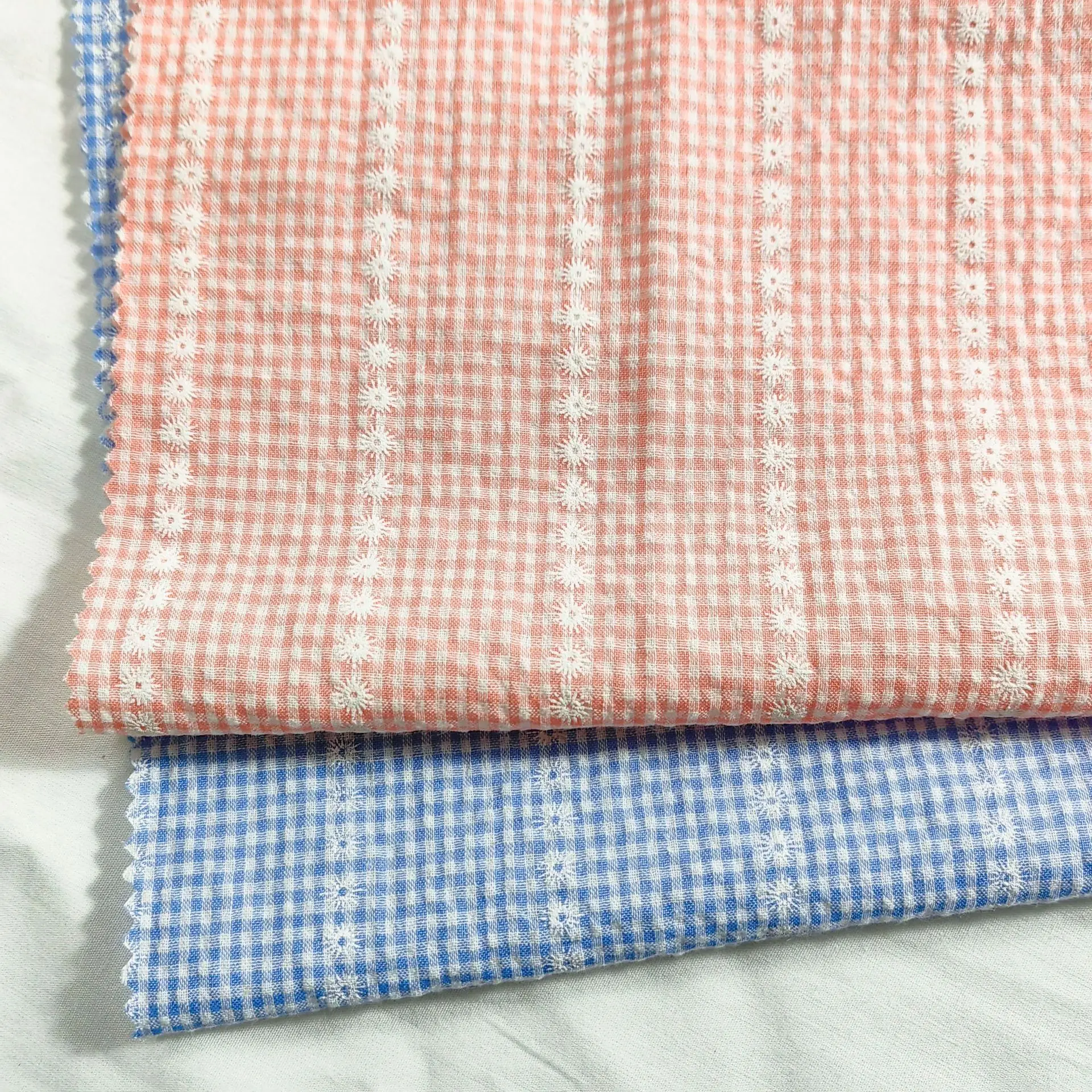 Spring Summer Bubble Grid Clothing Fabric DIY Sewing Shirt Tablecloth Accessories