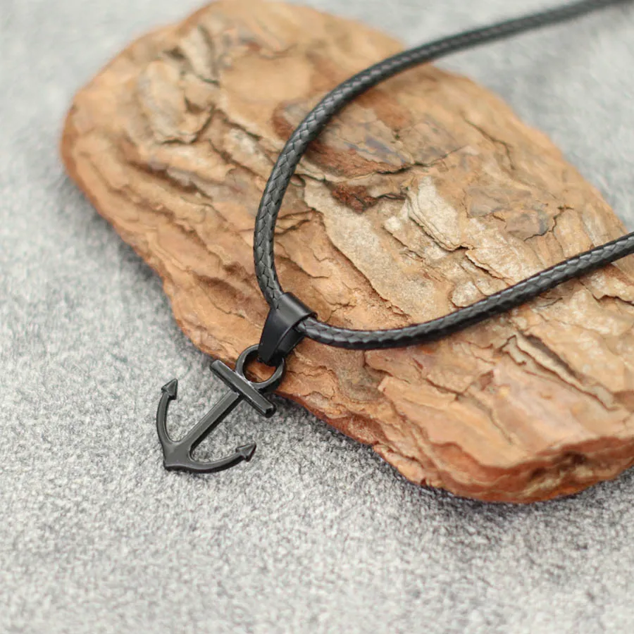 Collar con colgante de timón de ancla de la serie Marina para hombre, hilo de cera duradero, joyería de cuello largo de 24 pulgadas, accesorios de playa para surf al aire libre