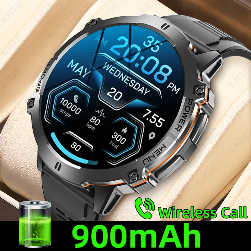 

LIGE Rugged Smart Watch Men 900mah Large Battery Altitude Barometer Compass Outdoor Watches Bluetooth Call Waterproof Smartwatch