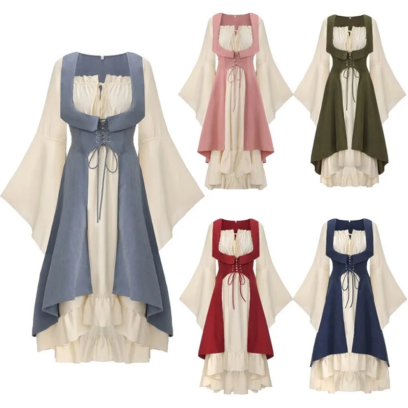 

Women's Retro Court Pirate Dress Halloween Costume Stage Performance Outfit Medieval Playwear Elegant Fashionable Tunic Dress