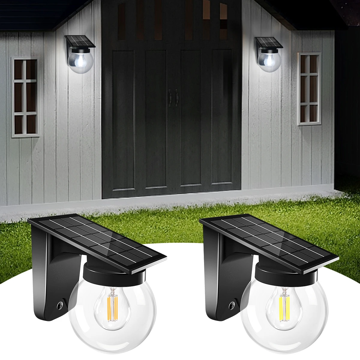 E27 Solar Bulb Light for Garden Outdoor Solar Wall Lamp with 2 Modes Auto Dusk to Dawn IP65 Waterproof Detachable Bulb for Porch