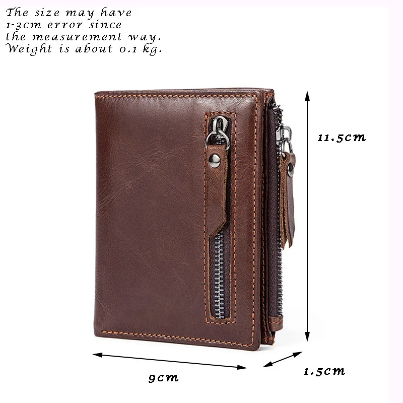 Vintage Genuine Leather Wallet For Men High Quality Short Coin Purse Fashion Cow Leather Man Card Holder Zipper Money Clip