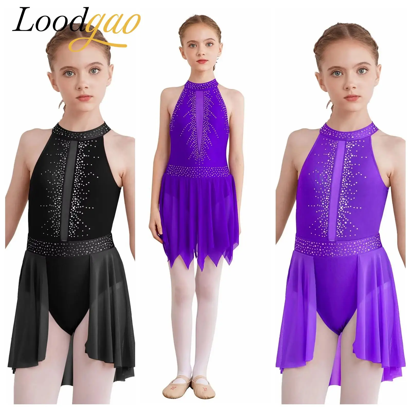 

Girls Lyrical Dance Costume Firgure Skating Leotard Dress Stage Dancewear Rhinestone Gymnastics Outfit Children's Ballet Dress