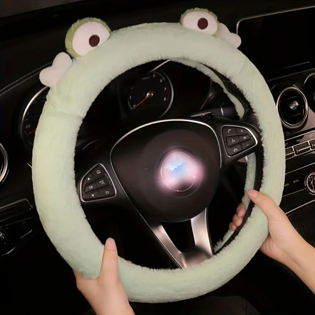 Car steering wheel cover female cute cartoon car interior decoration non-slip warm woolen handlebar cover