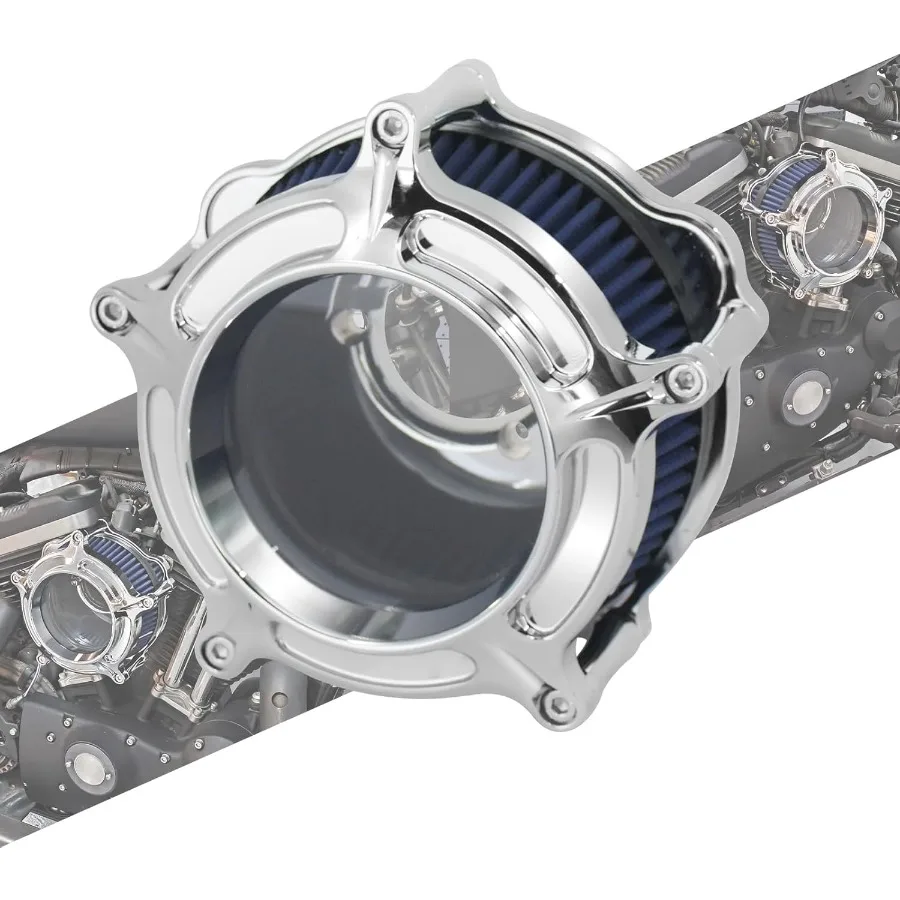 

Алюминиевый впускной фильтр воздухоочистителя с хромированным корпусом и синим элементом для Harley Touring Road King Street Glide Softail Sport