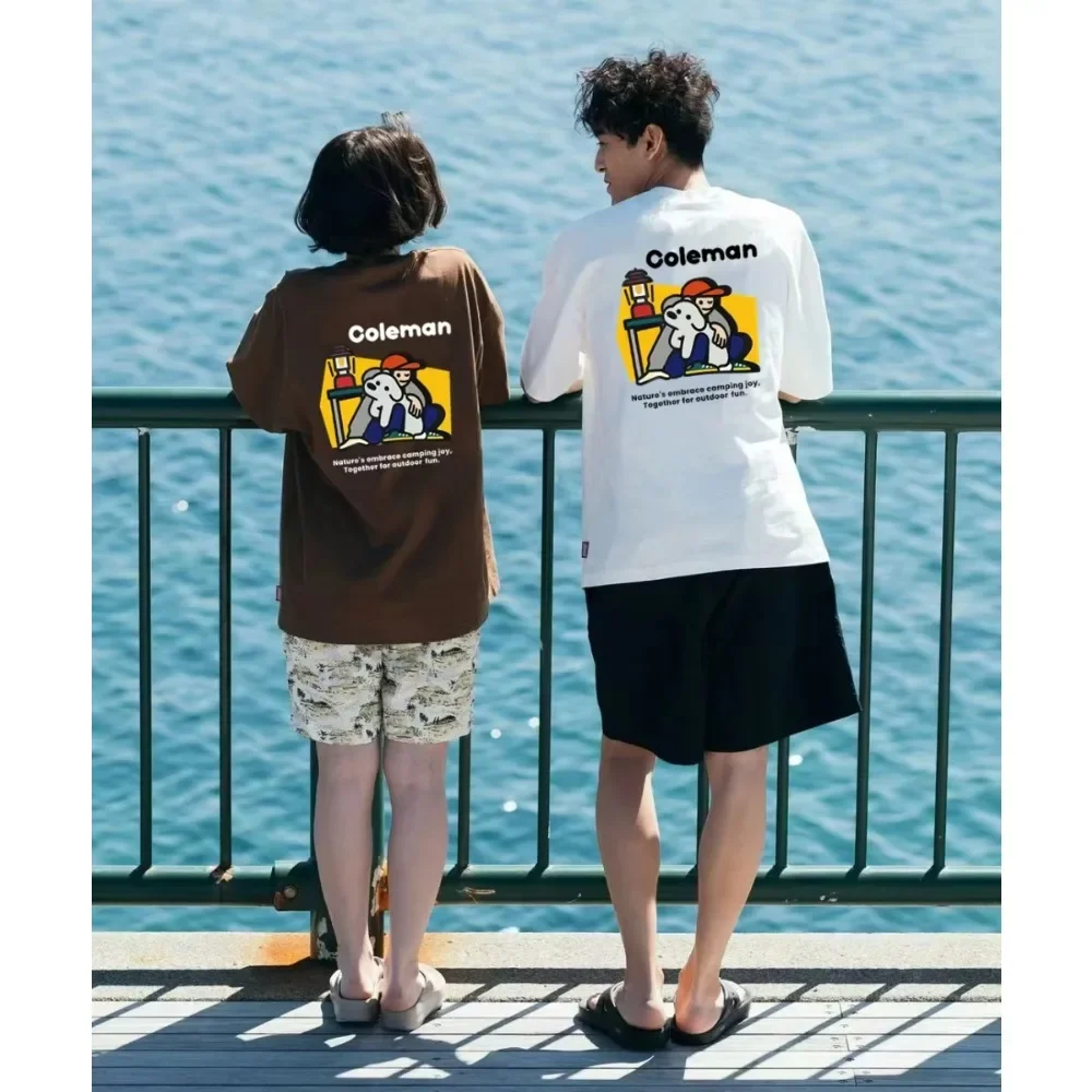 

Coleman Fashion Short Sleeve T-shirt for Men Women 2025 Summer New Camping Outdoor Cotton Loose Casual Plus Size Half Sleeve Top