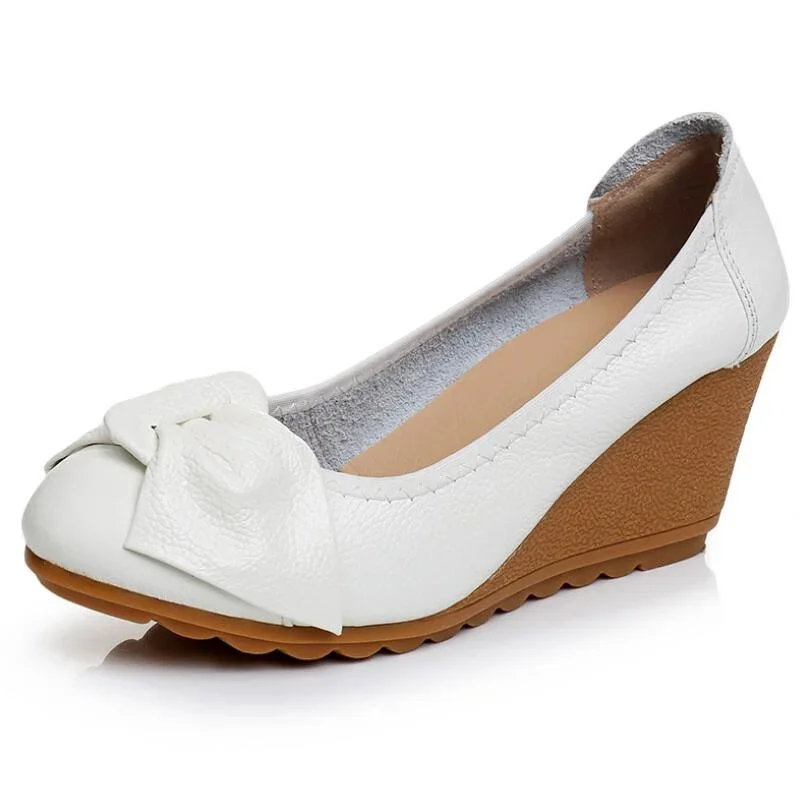 New Fashion Genuine Leather High Heels Women Wedge Shoes Casual Woman Shoes Elegant Ladies Wedges Female Footwear