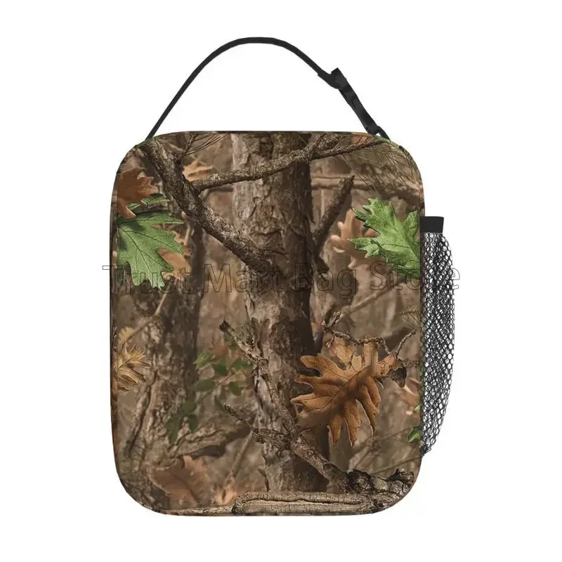 Camouflage Hunting Forest Insulated Lunch Bag Reusable Portable Waterproof Thermal Oxford Bento Tote Bag for Travel Picnic Work