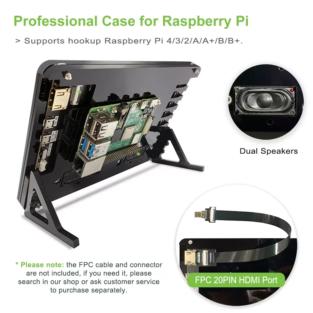 

Raspberry Pi Display 7 inch 1024x600 Touch Screen Monitor with Dual Speakers, CPU Monitoring 7" HDMI Display with Case