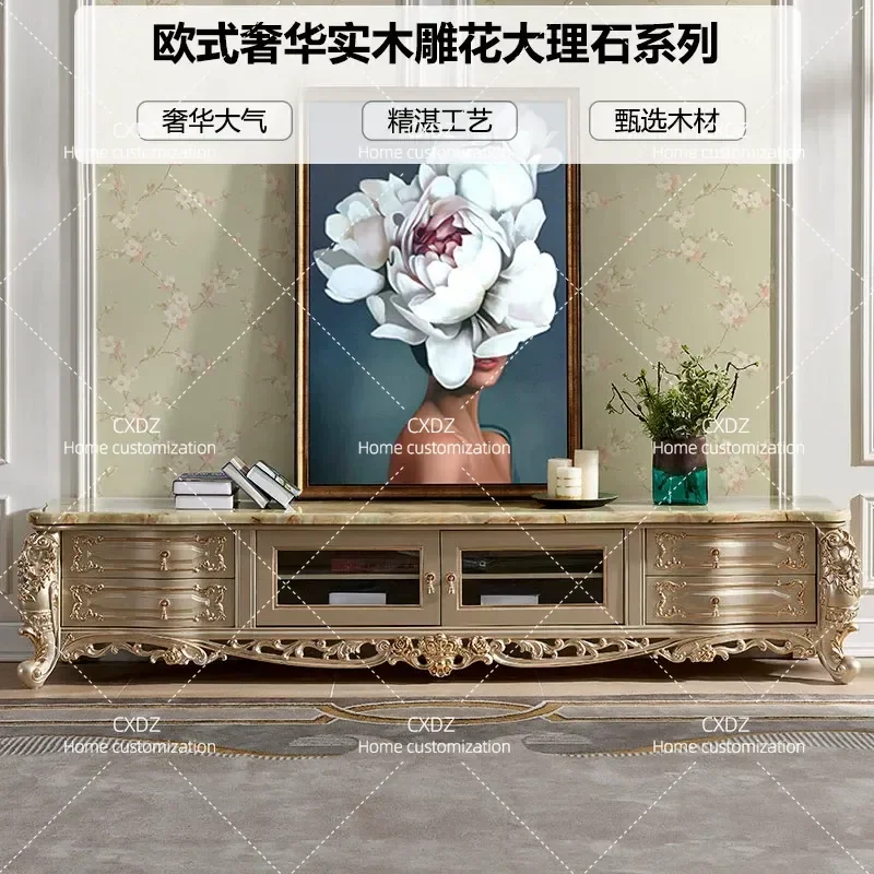 European marble TV cabinet set wall cabinet living room luxury fully furnished large apartment all solid wood floor cabinet