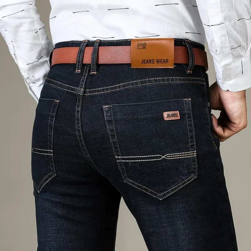 Business Men's Jeans Casual Straight Stretch Fashion Classic Blue Black Work Denim Trousers Male Brand Clothing  Factory Bulk Wholesale Affordable Denim Pants, Casual Loose Washed Long Trousers  Factory Wholesale Affordable Denim Pants