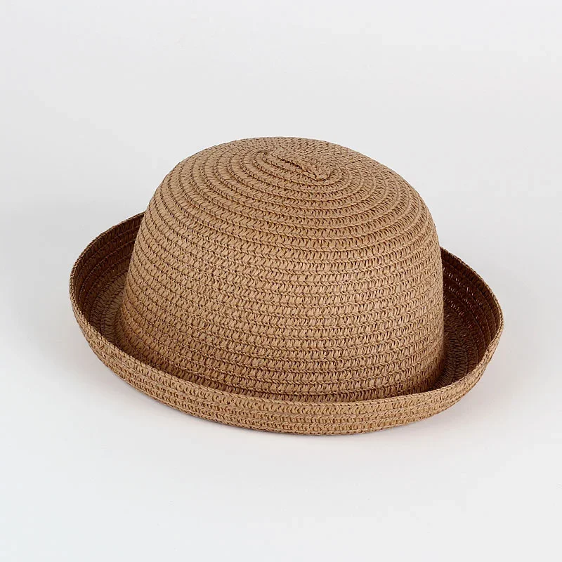 

Wholesale Baby Kids Infant Girl Boys Children Straw Hat Solid Color Character Decoration Sun Bucket Panama Beach Cap