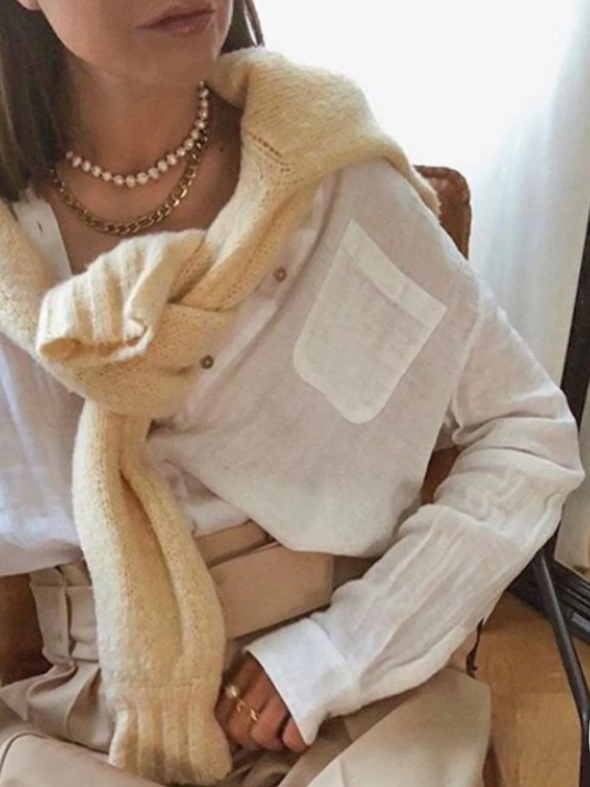 

Женская рубашка из шелковой смеси с перламутровыми пуговицами, простой дизайн, удобная, дышащая, с длинными рукавами