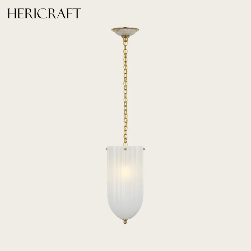 Neoclassical Brass Chain Pendant Light Adjustable Hanging Lamp With Scalloped Glass For Dining Kitchen Hallway 110V