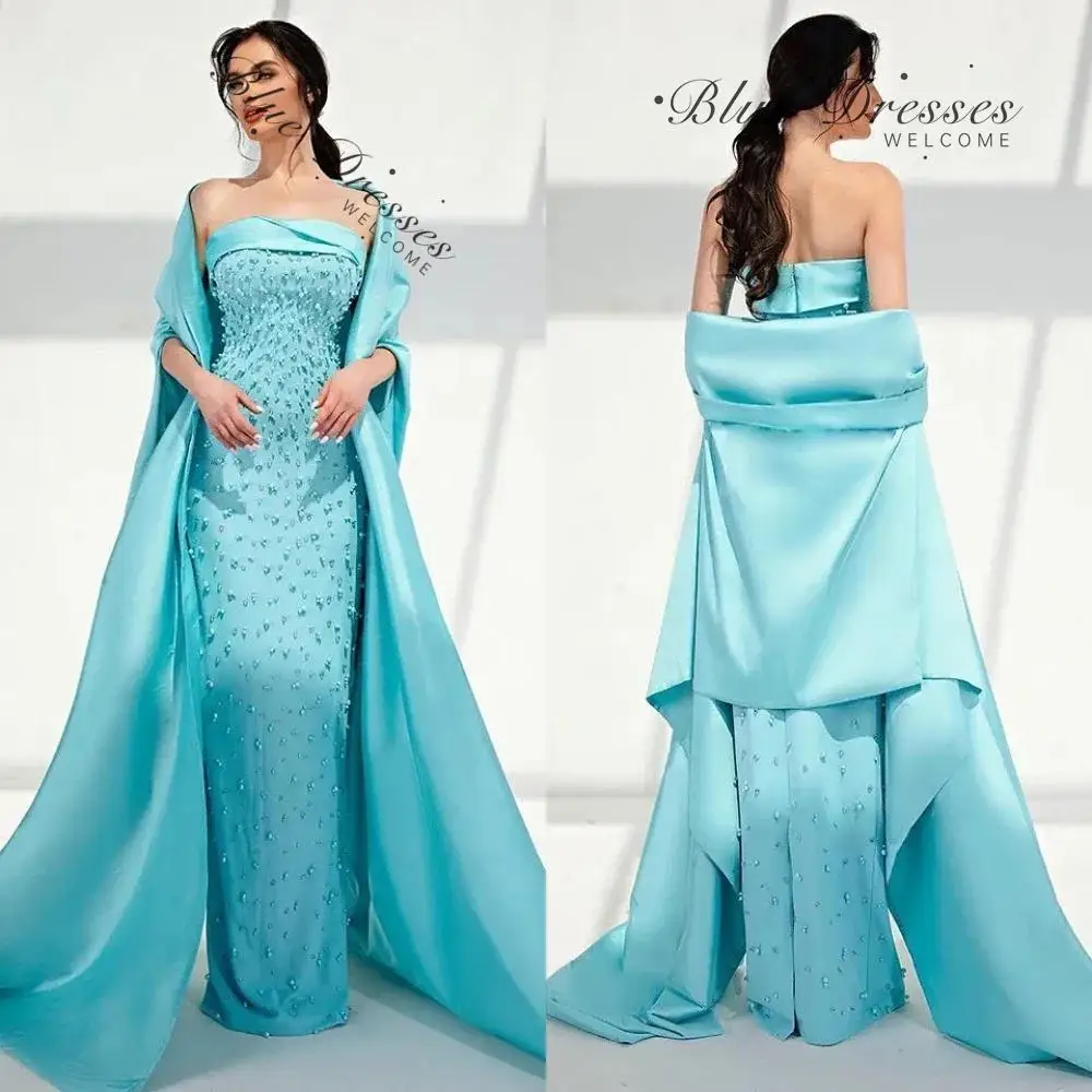 

customized Exquisite Prom Casual Strapless Sheath Formal Ocassion Gown Stole Beading Floor Length Skirts Charmeuse Evening Dre
