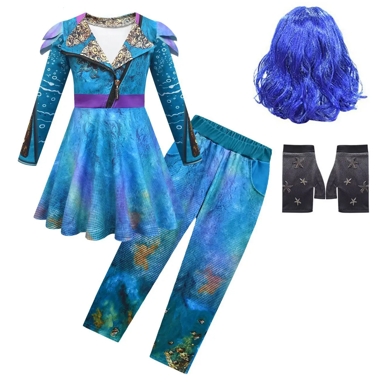 

Movie Kids Descendants 3 Evie Mal Cosplay Costume Girls Fancy Dress Wig Suits Child Christmas Halloween Carnival Party Clothes