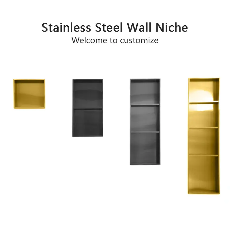 Stainless Steel Recessed Wall Niche Black Gold Bathroom Shelves Concealed Shower Niche Shelf Hotel Iving Room Decorative Cabinet