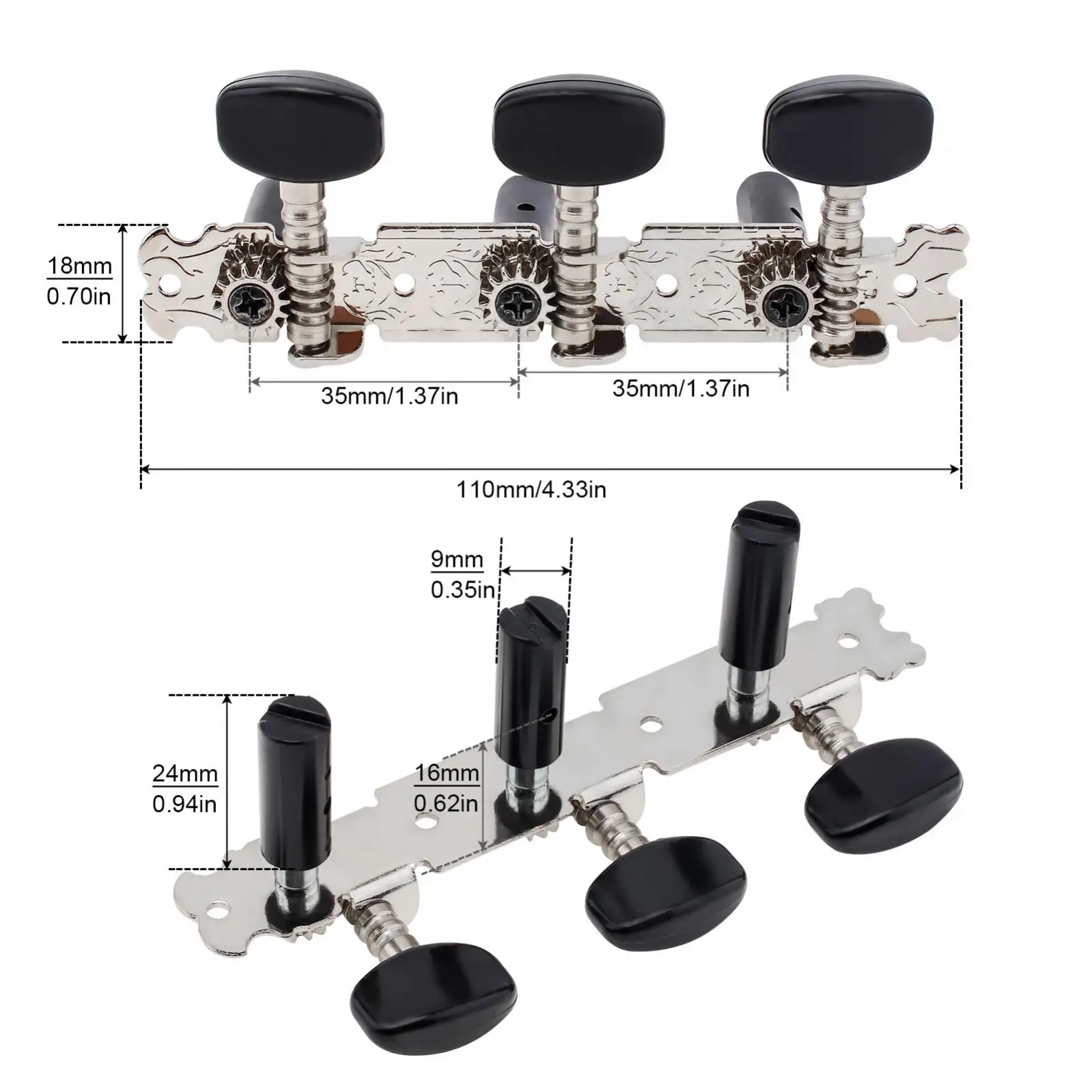 1 Pair 3L 3R Silver Classical Guitar Tuning Pegs, Machine Heads Tuning Keys Guitar Replace Accessories
