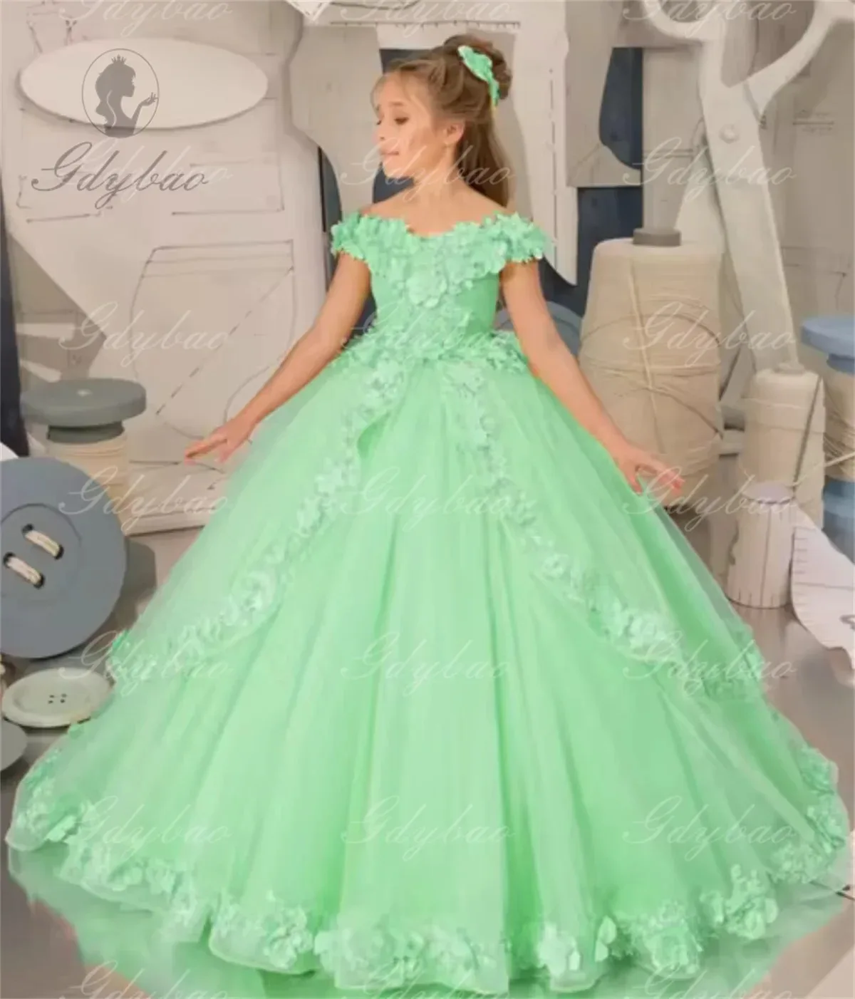 

Пышное кружевное платье для девочки на свадьбу с аппликацией, для первого причастия, дня рождения, свадьбы, детского конкурса красоты, вечернее платье