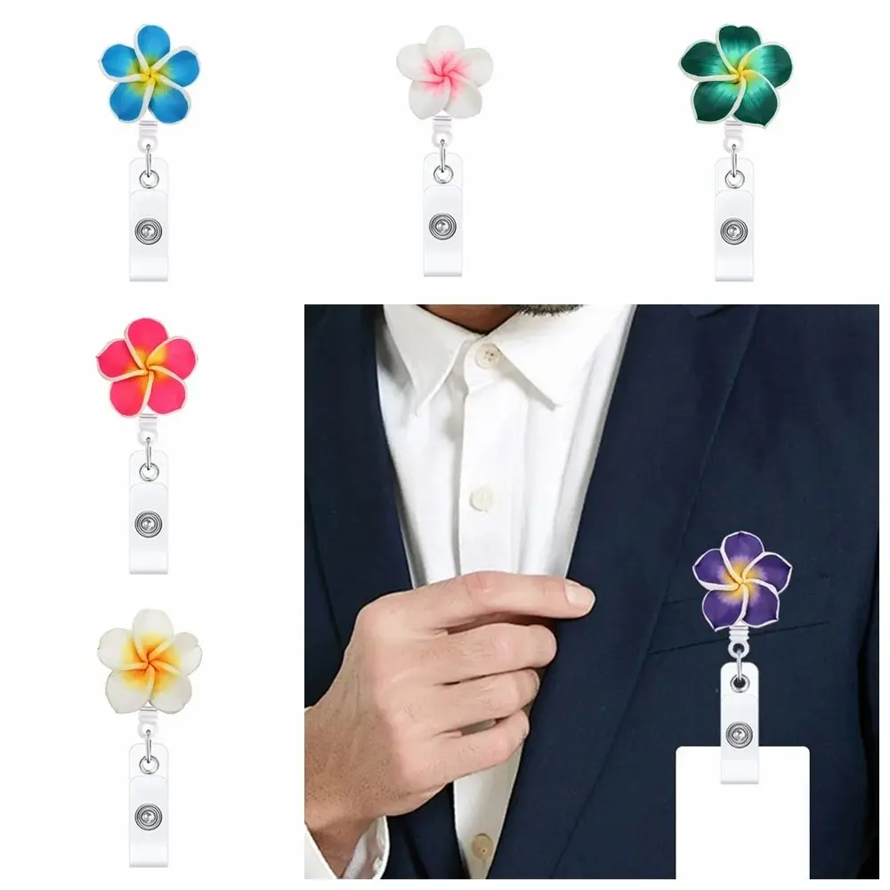 New Polymer Clay Badge Reel Card Holder Flower Shape Retractable Name Tag Badge Reels ID Card Badge Clip Office Employee