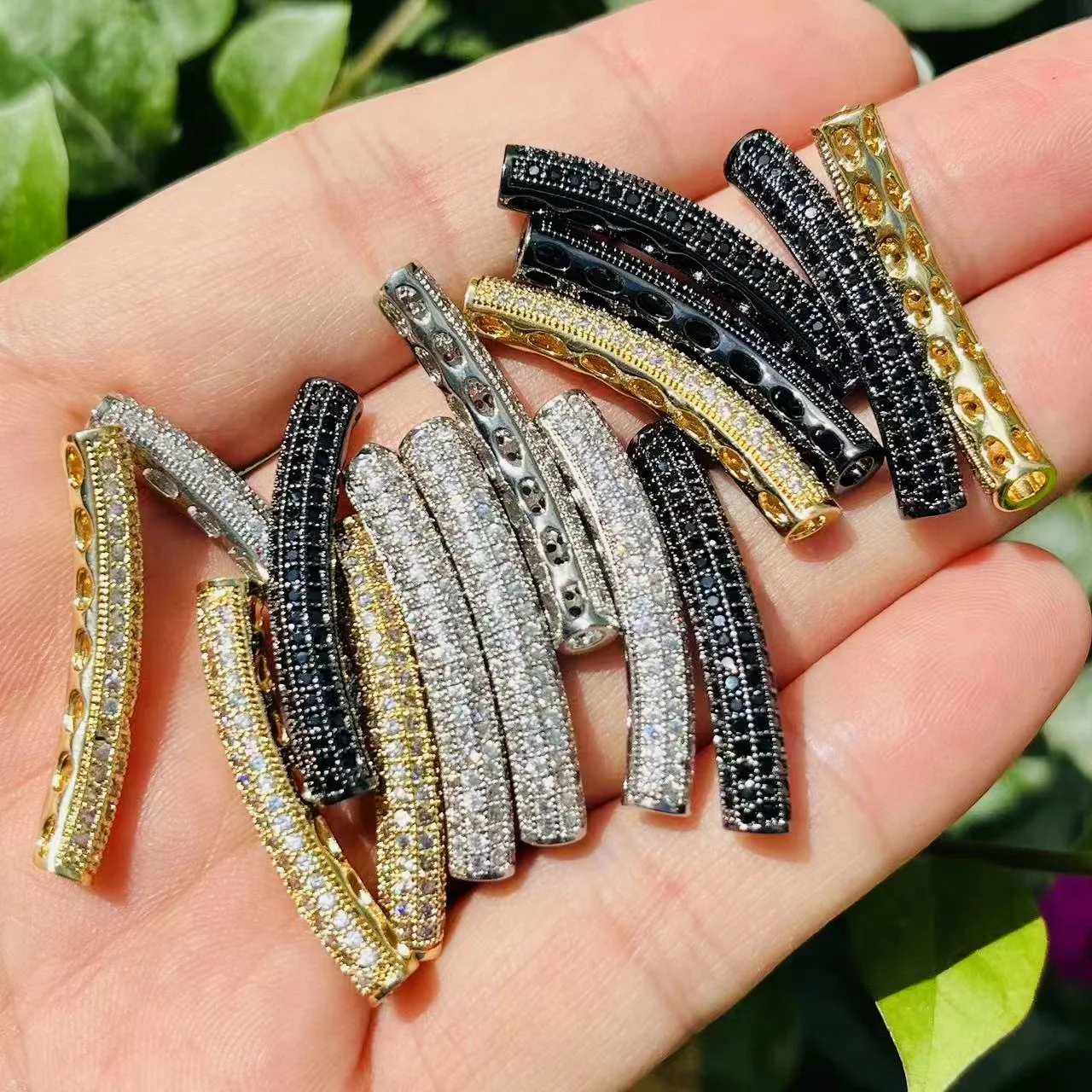 10Pcs CZ Pave Bar Tube Connector Zirconia Gold Silver Plated Jewelry Finding for Woman Bracelet Necklace Hand Making Design