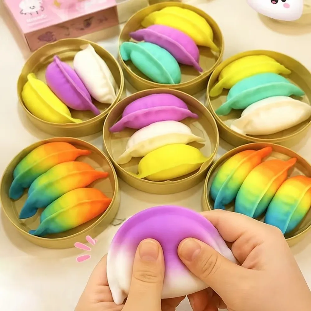 3pcs/Set Dumpling Fidget Glitter Soft Steamed Bun Squeeze Pinch Le Funny With Steamer Stress Relief Sensory Ball