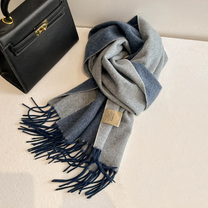 100% Wool Scarf For Women Men British Style Tartan Solid Cashmere Scarves With Tassel Female Winter Warm Neck Scarf Shawl 2024