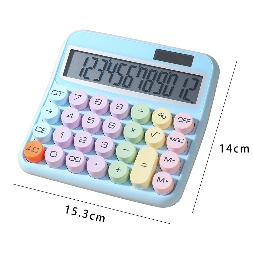 12 Large LCD Display Big Round Button 15°Tilt Screen Candy Colored Dual Power for Office School Home Kids Students Accountant