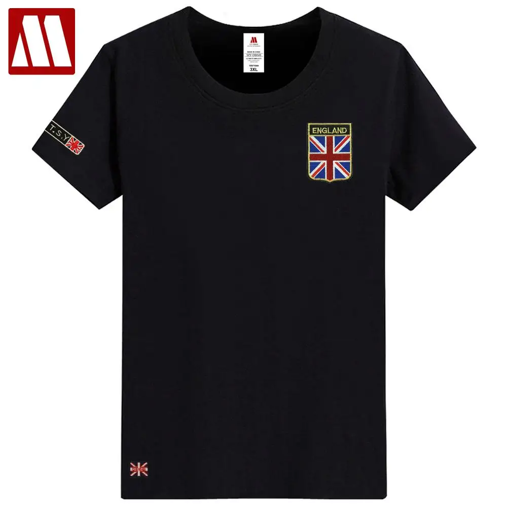 New Arrival Flag T Shirt Men Summer Fashion British Flag Embroidered Men Fit Round Neck T Shirt Brand Men Cotton Funny T Shirts