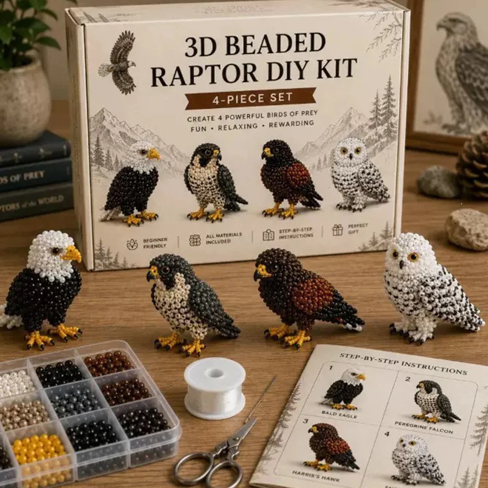 DIY 3D Beaded Raptor Making Kit, Eagle Owl Bird Ornament Handmade Gift Set