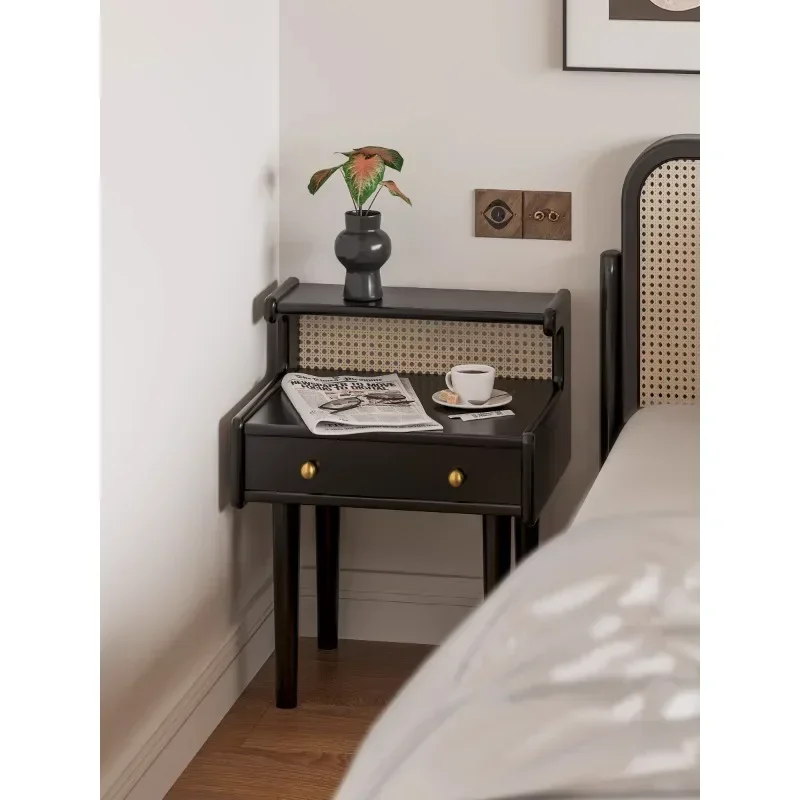 Simple bedroom classic bedside table, rattan double-layer sofa wall storage cabinet