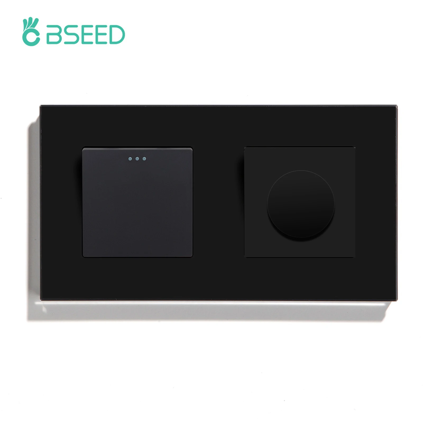 BSEED Mechanische Wandlichtschalter 1/2/3 Gang 1Way Plus Dimmerschalter Led Dimmbarer Schalter EU-Standard Glasrahmen 10A