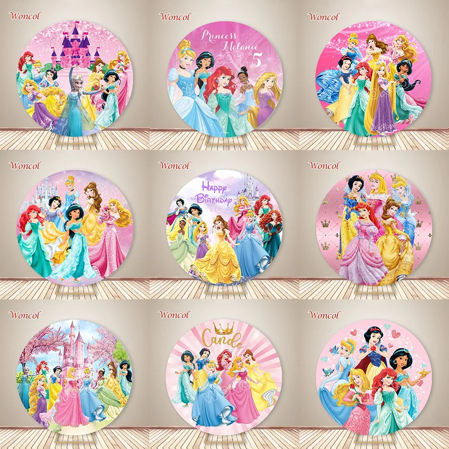 Prenses Yuvarlak Kapak Rapunzel Aurora Cinderella Kar Beyaz Belle Zemin Özel Disney Prenses Doğum Günü Daire Zemin