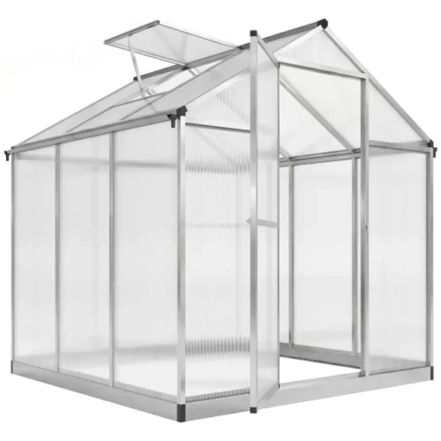 Greenhouse for Outdoors, Polycarbonate Greenhouse with Rain Gutter and Roof Vent, Aluminum Walk-in Green Houses for Outside Pat