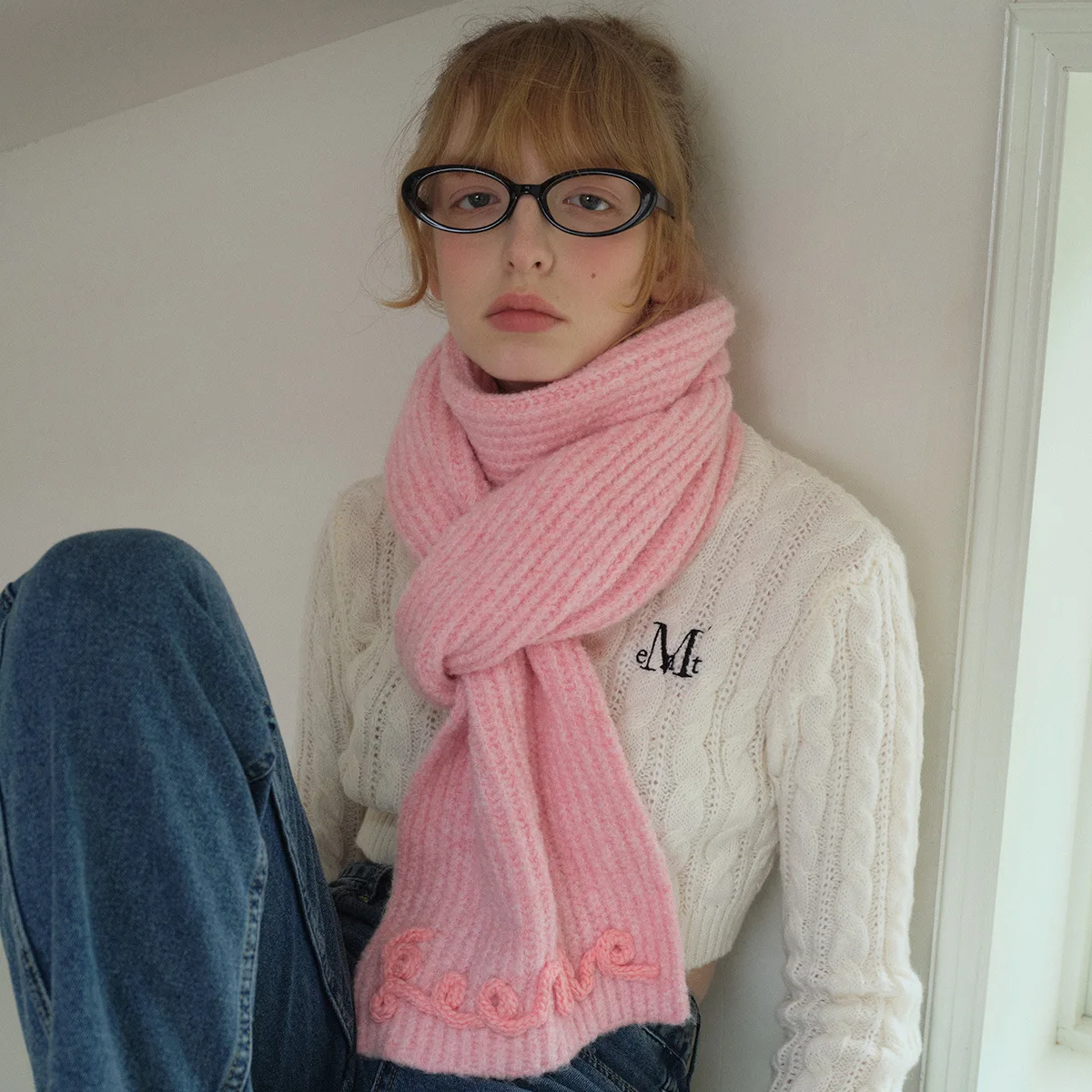 

Женские шарфы в Корейском стиле Dopamine с 3D буквенным крючком и цветком, милые кавайные универсальные высококачественные шерстяные шарфы люксового бренда для девочек