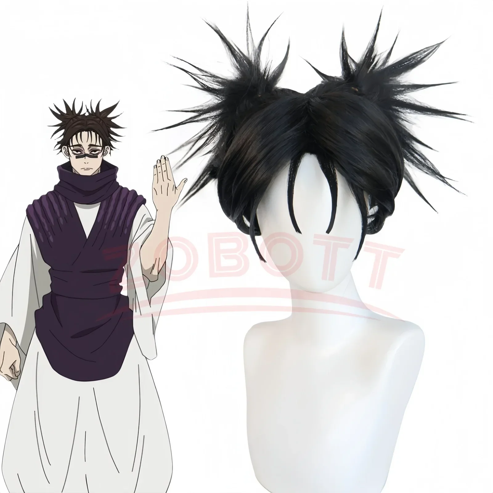 2025 Halloween Jujutsu JJK Manga Choso Cosplay perruque Anime Jujutsu Kaisen noir Double queue de cheval autocollant de cheveux