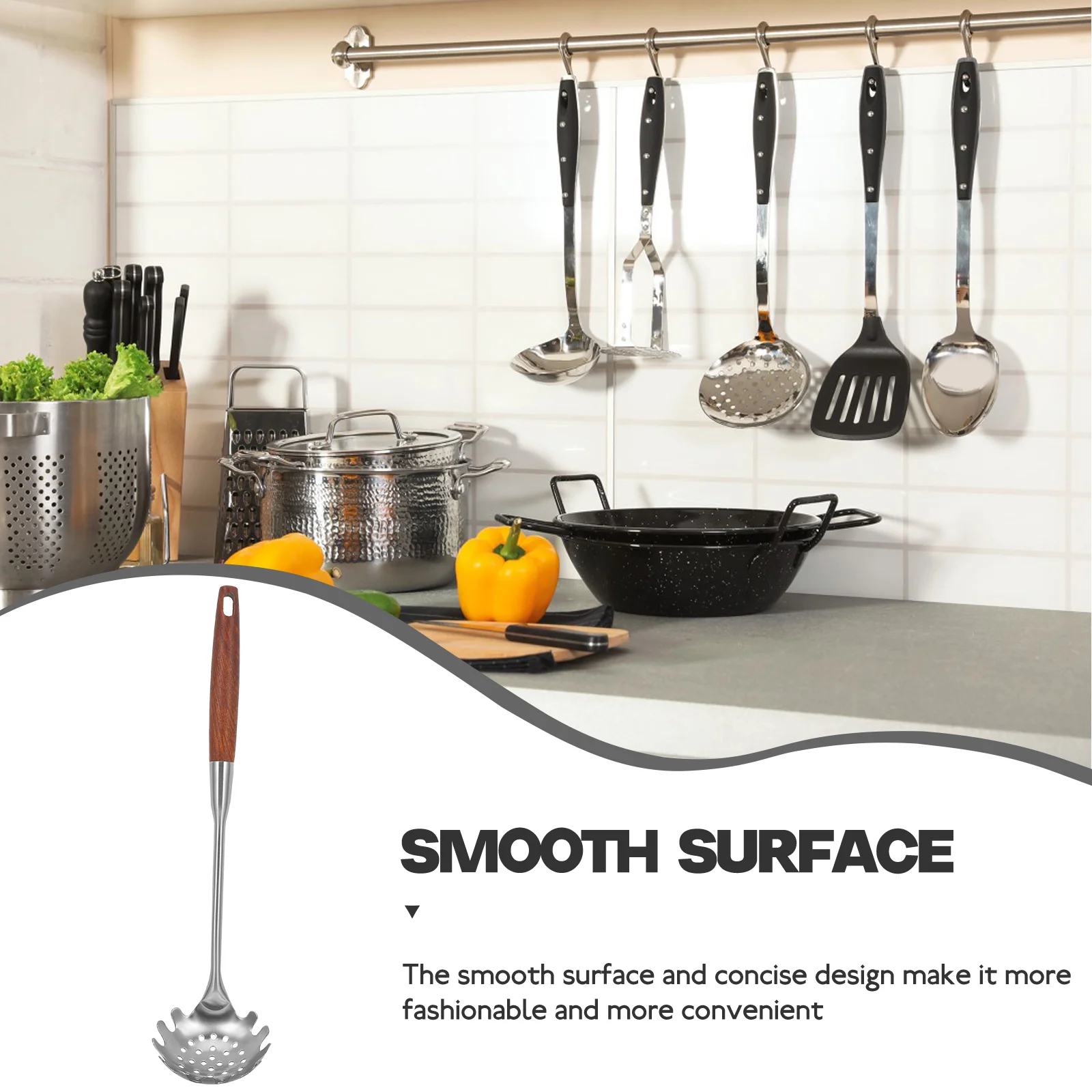 

1pc Multifunctional Spoon Stainless Steel Pasta Colander Strainer Drain Design Heat Resistant Anti-Scald Home Kitchen