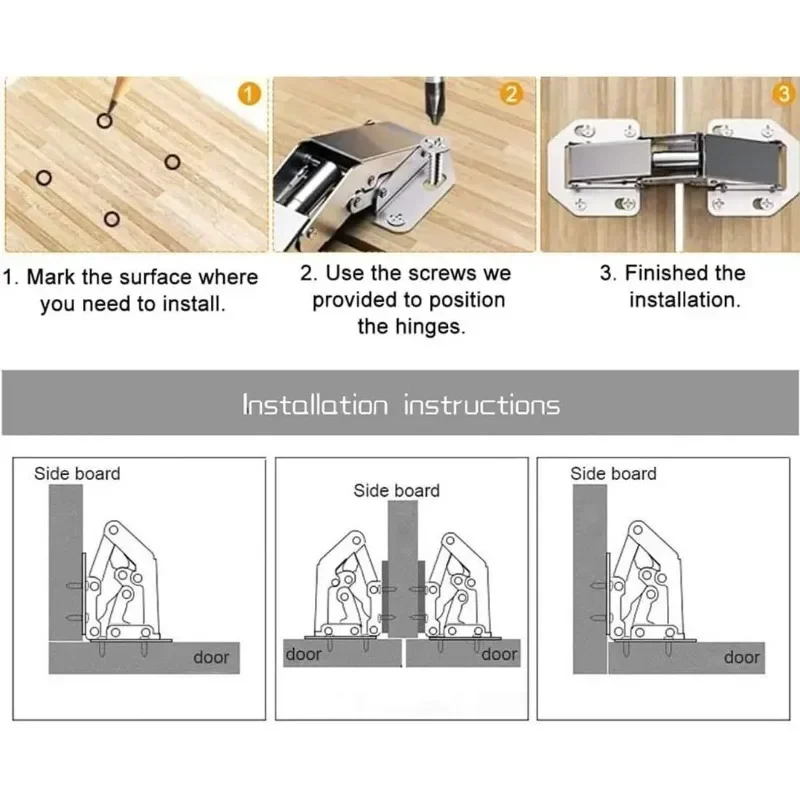 2/10PCS 90 Graden Stalen Kast Scharnieren Geen Boren GatHydraulische Buffer Scharnier Keukenkast Kast Scharnieren Meubelbeslag