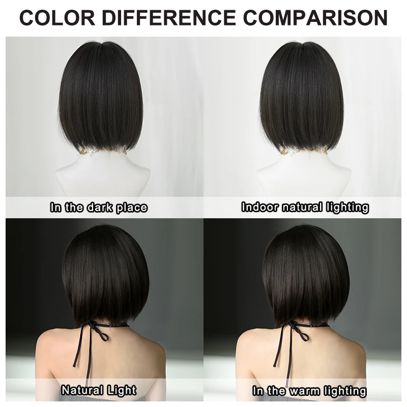 NAMM Short Bob Wigs Women Synthetic Wigs Middle Part Bangs Dark Brown Wig Female Cosplay Heat Resistant Straight Natural Wigs